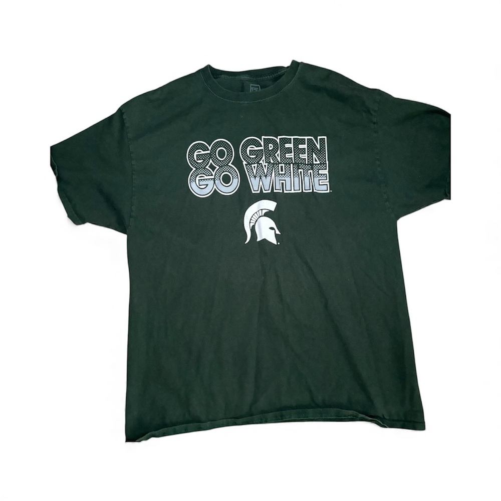 Pro Edge Michigan State University Dark Green Go Green White Men's T-Shirt XL